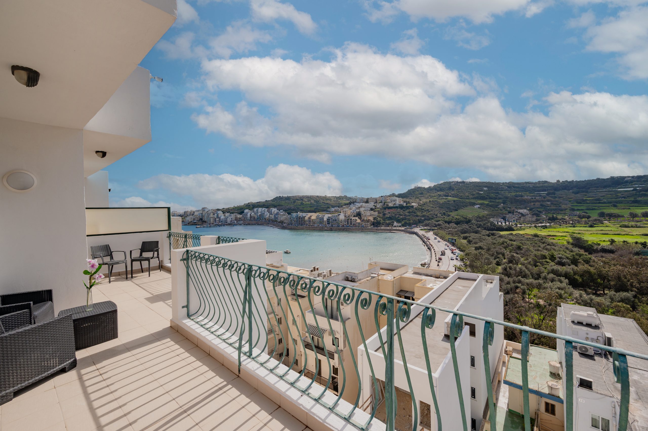 Penthouse balcony overlooking St Paul’s Bay